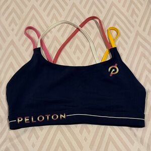 Peloton Navy Sports Bra with Pink, Yellow, and White Accents - size M